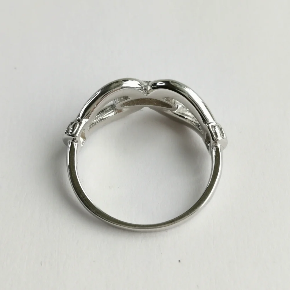 Sterling Silver CZ Double Link Love Ring size 7